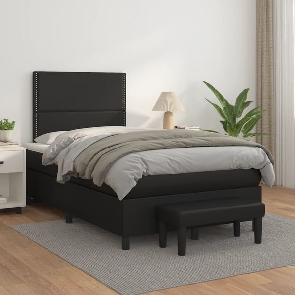 vidaXL Boxspringbett mit Matratze Schwarz 120x200 cm Kunstleder 3137593