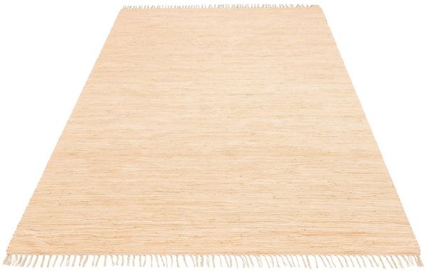 OTTO home Teppich Paul, rechteckig, Höhe: 5 mm, Wendeteppich, Uni, handgewebt, mit Fransen, reine Baumwolle, Läufer