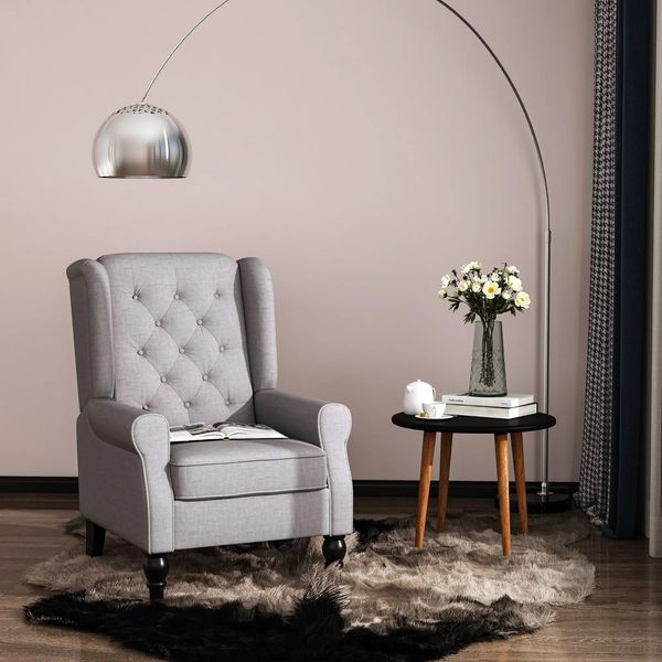 1-Sitzer Ohrensessel 74 x 86 x 102 cm aus Polyester in Grau mit Knopfheftung