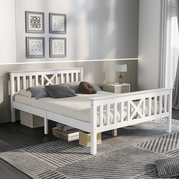 Merax Massivholzbett aus Kiefer, Doppelbett 140x200cm, Jugendbett, Holzbett mit Lattenrost