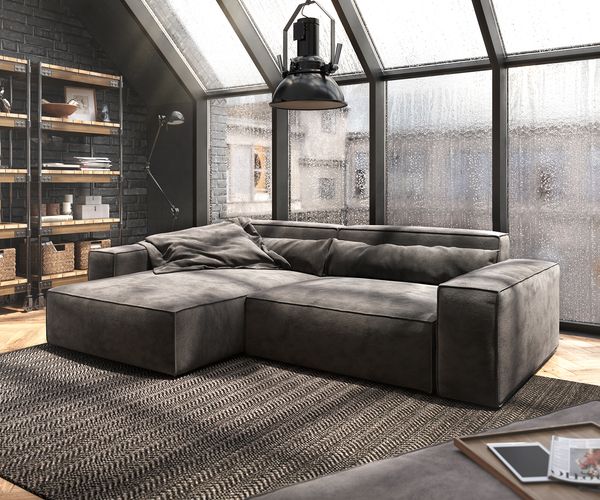 Delife 'Sirpio XL' Ecksofa mit variabler Recamiere, 270x170 cm, Khakibraun, Mikrofaser, mit Hocker