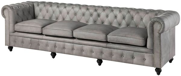 Sofa 4-Sitzer Echtleder 274x82x75 grau CHESTERFIELD #204