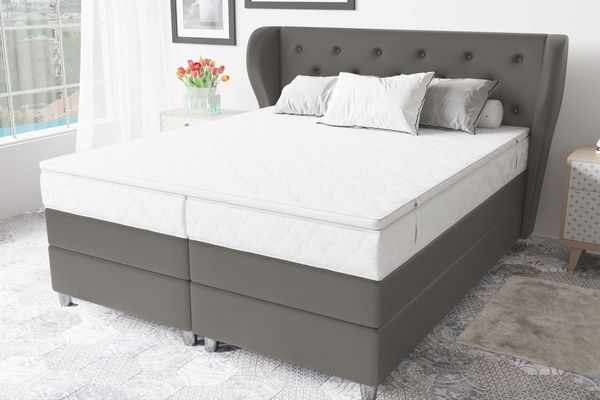 99rooms Hermes Boxspringbett 160x200 cm Kunstleder MADRYT Beton Taschen-Federung
