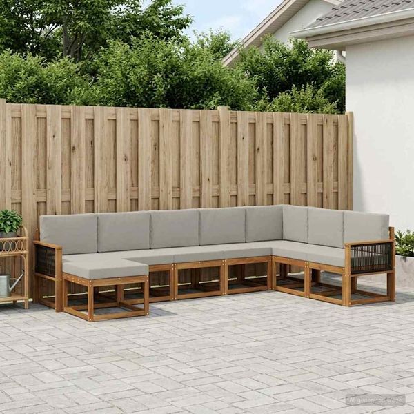 vidaXL Outdoor-Sofagarnitur mit Kissen 8 pcs Natürlich und Hellgrau 3385452