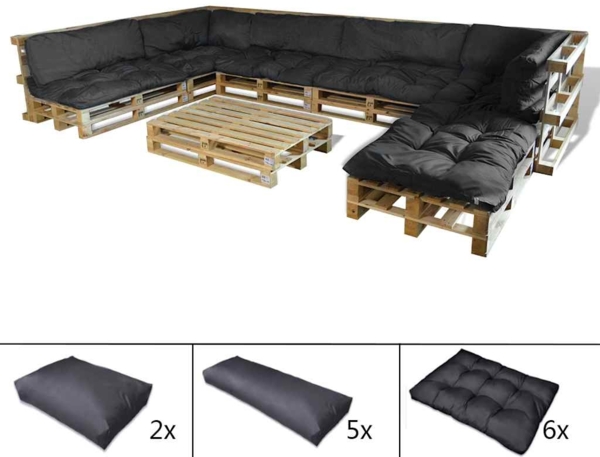 vidaXL Pallet Sofa Kissen 13 pcs Schwarz 120 x 80 x 10 cm Stoff 41518
