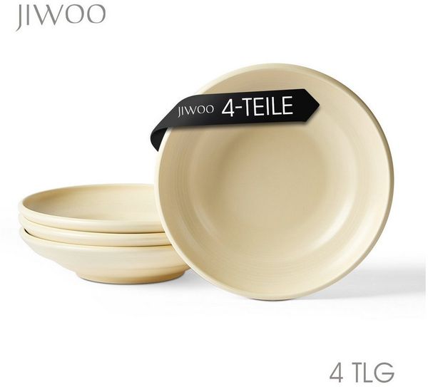 JIWOO Suppenteller 4er Ø22cm, Speiseteller Pastateller Salatteller Dessertteller Plate, (4 St), Keramik Tellerset Weiß mikrowellen- und spülmaschinenfest Ø21,2 cm