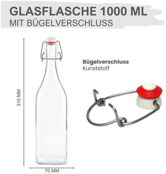 mikken Trinkflasche Set Glasflaschen 1 Liter mit Bügelverschluss 1000 ml, Luftdicht, wiederverwendbar