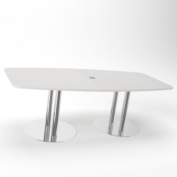 Rheinland Möbel Konferenztisch KONTI 220x103 cm – ovaler Besprechungstisch in Grau mit verchromten Säulenfüßen & Kabelauslass, Meetingtisch für 6–8 Personen, moderner XXL-Tisch fürs Büro & Besprechungsraum