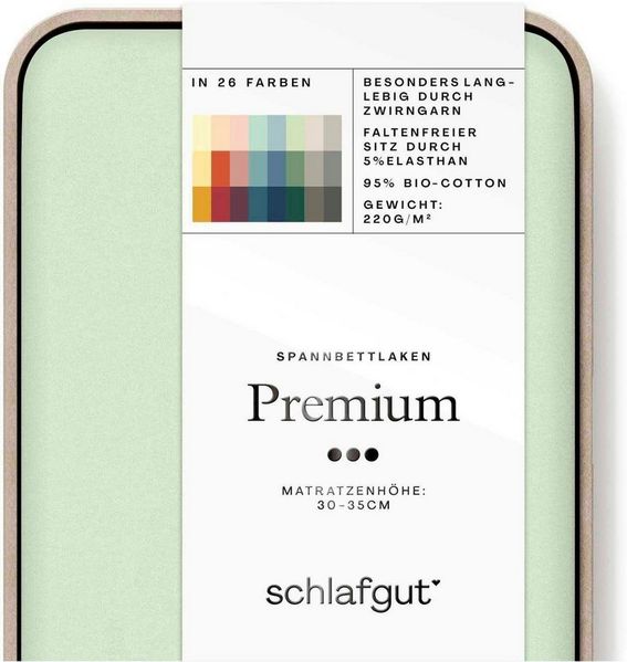 Schlafgut Spannbettlaken Premium, Gummizug: rundum, (1 Stück), Mako-Zwirn-Jersey, Green Light, S 90x190cm - 100x220cm Bild 2