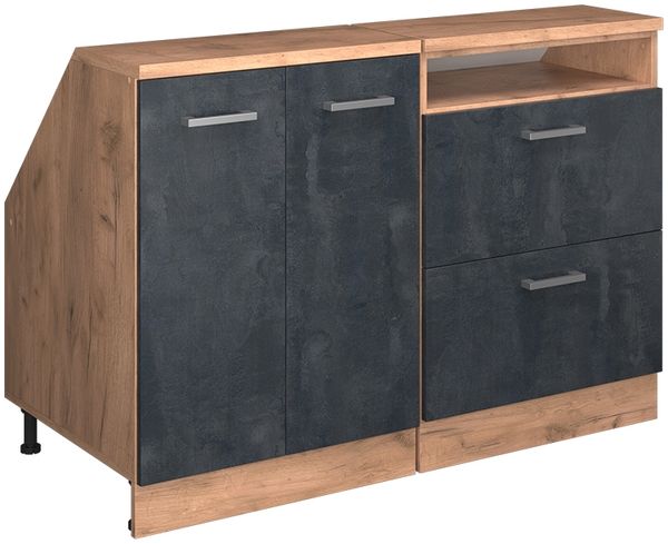 Dachschrägenschrank-Set Rion Schwarz Beton 120 cm 2er Set Schrankkorpuss 60 cm Tiefe Vicco