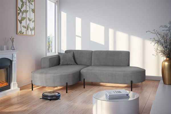 Ecksofa Designersofa VALENCIA XS in Stoff Noel Grau Ottomane Links