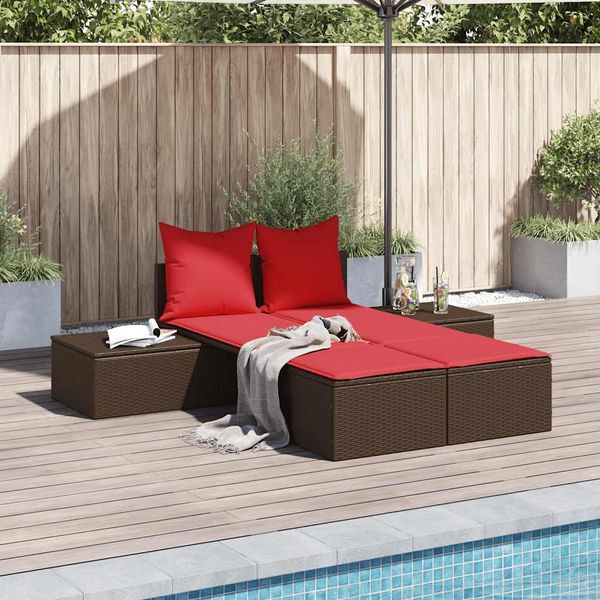vidaXL Doppelte Sonnenliege mit Kissen Braun Poly Rattan 368395