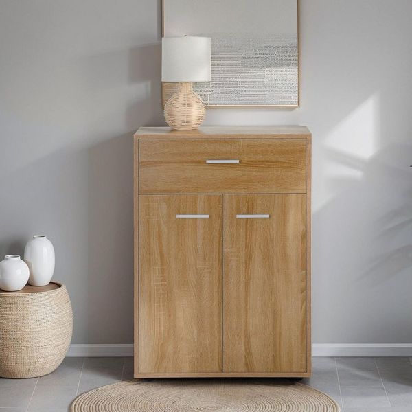 CARO-Möbel Kommode Sideboard Schrank Tommy in Sonoma Eiche, Anrichte Highboard mit Schublade und 2 Türen
