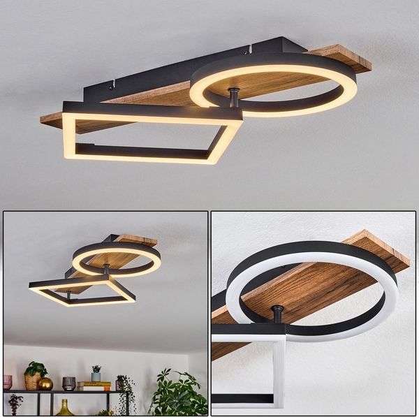 hofstein Deckenleuchte Deckenlampe aus Metall/Holz/Kunststoff in Schwarz/Braun/Weiß, 3000 Kelvin, Deckenleuchte im modernen Design, 18 Watt, 3000 Kelvin