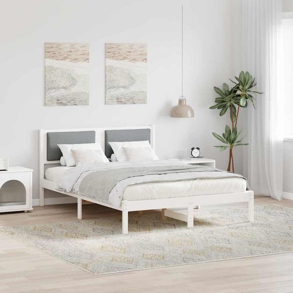 vidaXL Bettrahmen Hellgrau 135 x 190 cm Massives Kiefernholz 878133