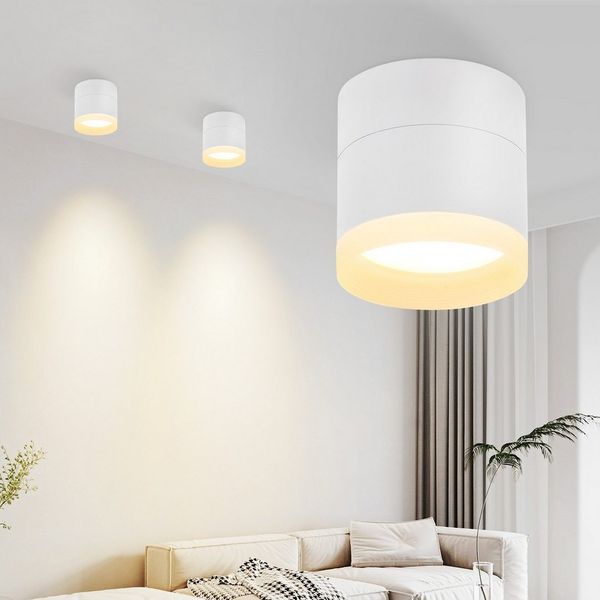 ZMH LED Deckenstrahler Schwarz/Weiß Rund 3000K 5W GX53 Deckenlampe Acryl Wohnzimmer, Augenschutz, Einfache Installtion, LED fest integriert, Warmweiß, 5101 lm Kleine Aufbaustrahler für Flur Schlafzimmer