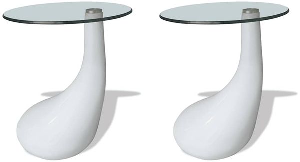 Couchtische, Sofatische 2 Stk. mit Runder Glasplatte Hochglanz Weiß