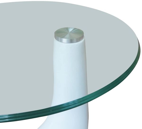 Couchtische, Sofatische 2 Stk. mit Runder Glasplatte Hochglanz Weiß Bild 6
