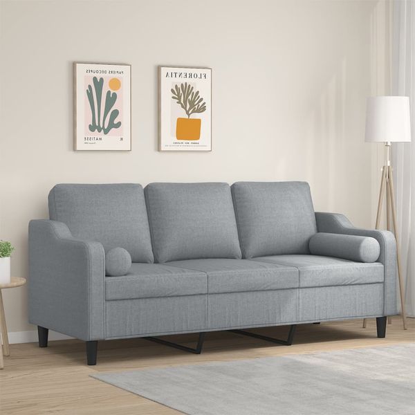 vidaXL 3-Sitzer-Sofa mit Zierkissen Hellgrau 180 cm Stoff 3200853