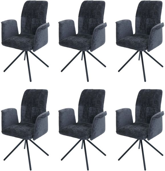 6er-Set Esszimmerstuhl HWC-N99, drehbar Armlehne Auto-Return, Stoff/Textil Chenille (340g/m²) Öko-Tex ~ dunkelgrau Bild 9