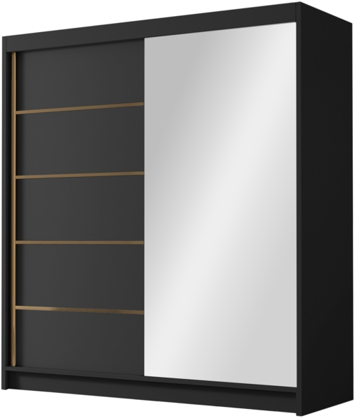 Kleiderschrank mit Goldverzierung Bajpra III mit zwei Schwebetüren, Spiegel (Farbe: Schwarz) Bild 2