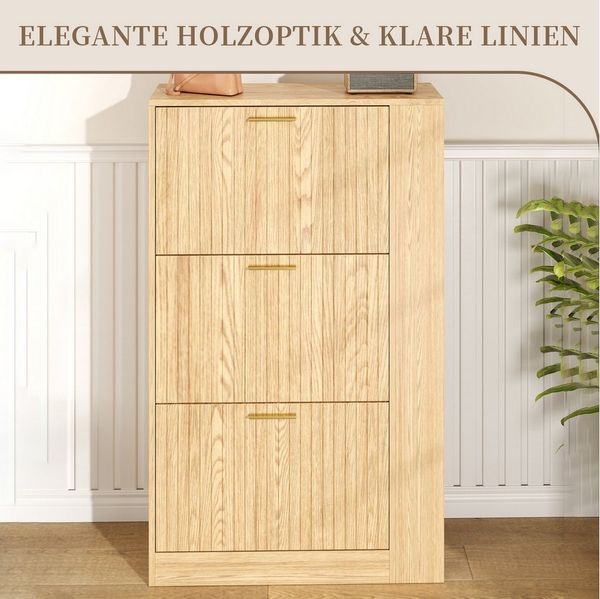 SeedWave Schuhschrank Schuhkipper in Holzoptik, mit 3 Klapptüren, 6 Schuhablagen, Regalen Breite 70cm, Tiefer 23,5cm, 12-18 paar Schuhe passen hinein