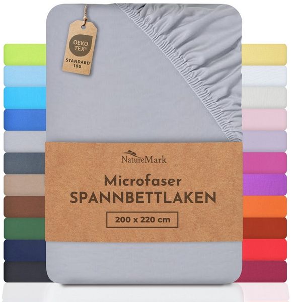NatureMark - Mikrofaser SPANNBETTLAKEN zum Sparpreis! viele Größen und Farben Markenware (Silber Grau, 200x220 cm)