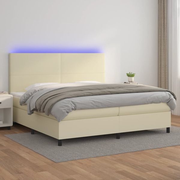 vidaXL Polsterbett mit Matratze & LED Creme 200x200 cm Kunstleder, Härtegrad: H2 [3135845]