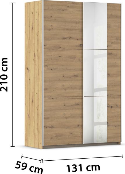 rauch Kleiderschrank, Schwebetürenschrank KRONACH, 2-türig, 1 Spiegeltüre teilaufgelegt, Eiche Artisan, 131 x 210 x 59 cm Bild 4
