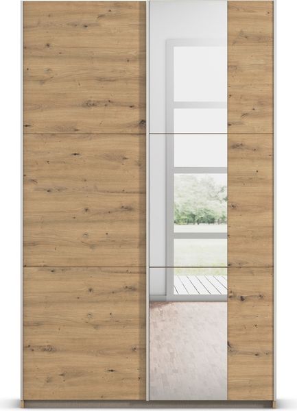 rauch Kleiderschrank, Schwebetürenschrank KRONACH, 2-türig, 1 Spiegeltüre teilaufgelegt, Eiche Artisan, 131 x 210 x 59 cm Bild 2