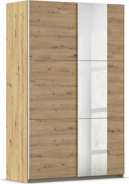 rauch Kleiderschrank, Schwebetürenschrank KRONACH, 2-türig, 1 Spiegeltüre teilaufgelegt, Eiche Artisan, 131 x 210 x 59 cm Bild 3