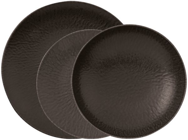 Arthur Krupp Tafelservice 12-tlg, Steinzeug schwarz, Ø Speiseteller 27.5 cm, spülmaschinengeeignet