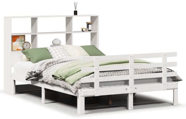 vidaXL Massivholzbett mit Regal ohne Matratze Weiß 120x200 cm Kiefer 3322756