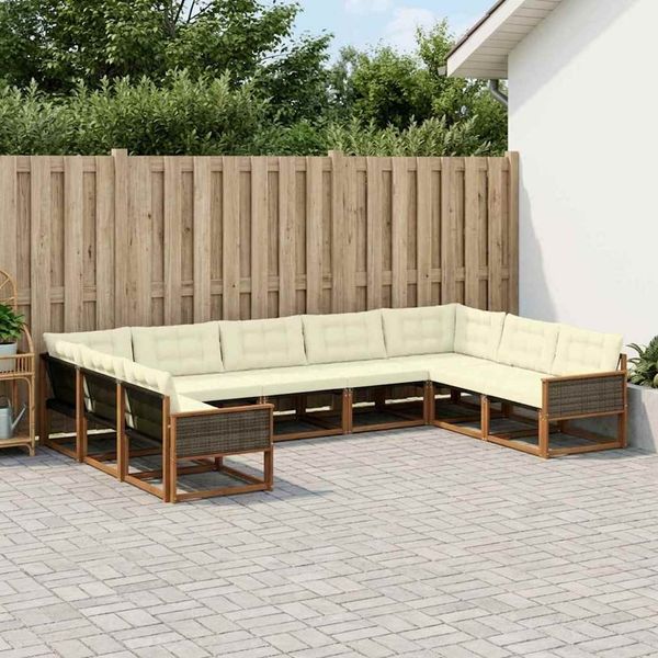 vidaXL Outdoor-Sofagarnitur mit Kissen 9 pcs Natur und Creme 3381674