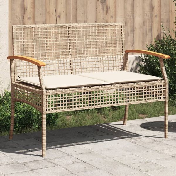 vidaXL Gartenbank mit Kissen Beige Poly Rattan Akazienholz 366257