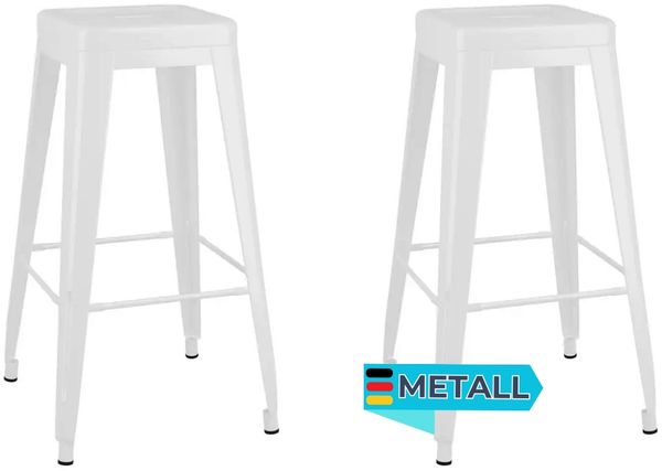 Barhocker METO Stapelbar 2er Set Weiß Metall | Barstühle Küchenhocker Thekenhocker für Küche Hausbar