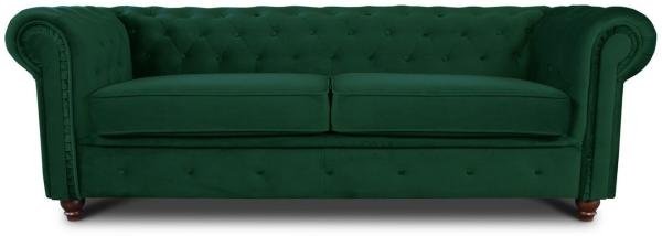 Sofa Chesterfield Asti 3-Sitzer, Couchgarnitur 3-er, Sofagarnitur, Couch mit Holzfüße, Polstersofa - Glamour Design, Velours (Dunkelgrün (Velvet 78))