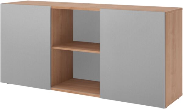 bümö Schwebetürenschrank, Sideboard Nussbaum/Silber - Büromöbel Sideboard Holz 160cm breit, 42cm schmal, Büro Schrank mit Schwebetür für Flur oder als Wohnzimmer-Kommode, 1780-N-S