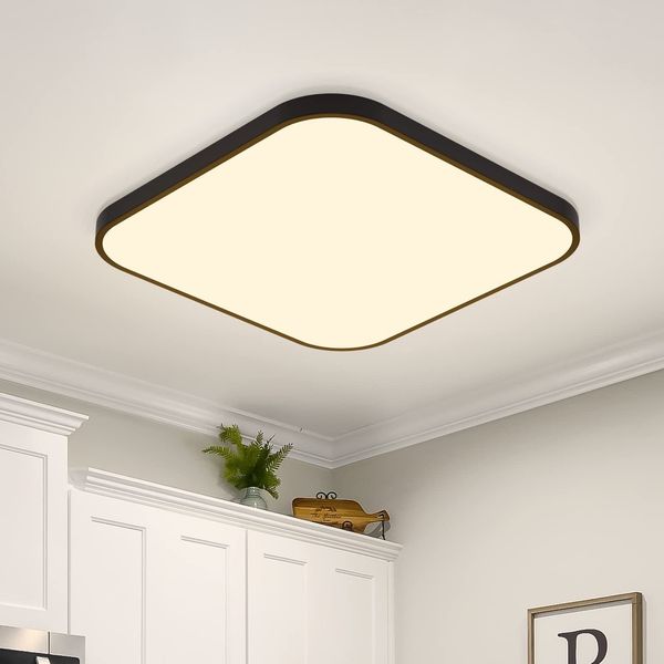 ZMH Deckenlampe LED Deckenleuchte Flach - Schlafzimmerlampe 27cm Küchenlampe Schwarz Badezimmerlampe Warmweiß 19W Schlafzimmer Deckenbeleuchtung Eckig Badlampe IP44 Flurlampe für Küche Flur Badezimmer