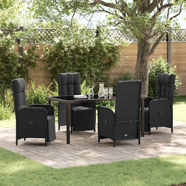 vidaXL Garten Essgruppe mit Kissen 5 pcs Schwarz Poly-Rattan 3380123