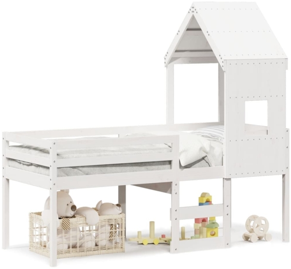 vidaXL Hochbett mit Dach Weiß 80x200 cm Massivholz Kiefer 3282011