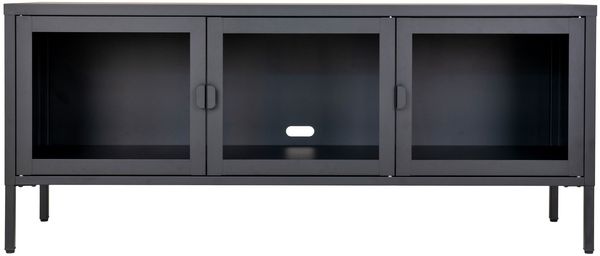 House Nordic TV-Bank, 3 Glastüren, Stahl, schwarz, 130x40x55 cm