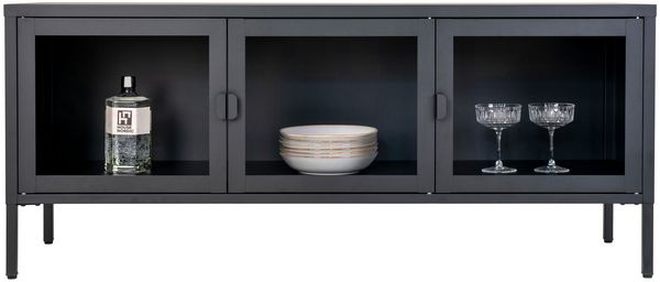 House Nordic TV-Bank, 3 Glastüren, Stahl, schwarz, 130x40x55 cm Bild 2