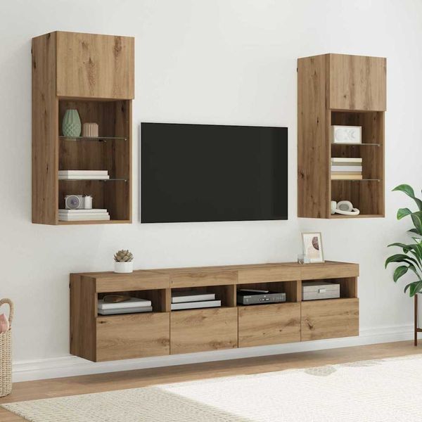 5-tlg. TV Wand Einheiten,Wohnwand Wohnzimmer mit LED Artisan-Eiche 40,5 x 30 x 90 cm