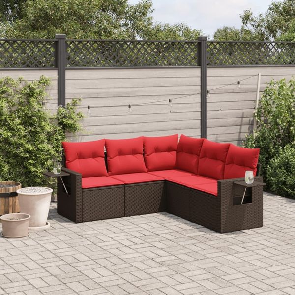 vidaXL 5-teiliges Gartensofa-Set mit Kissen, braun, Polyrattan 3220153