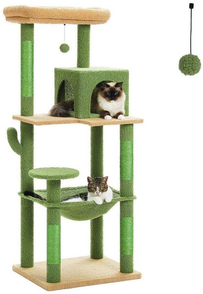 PAWZ Road Kratzbaum Kratzbaum 143cm Groß Katzenspielturm stabiles schönes Katzenhaus, Größe Höhle Hängematte