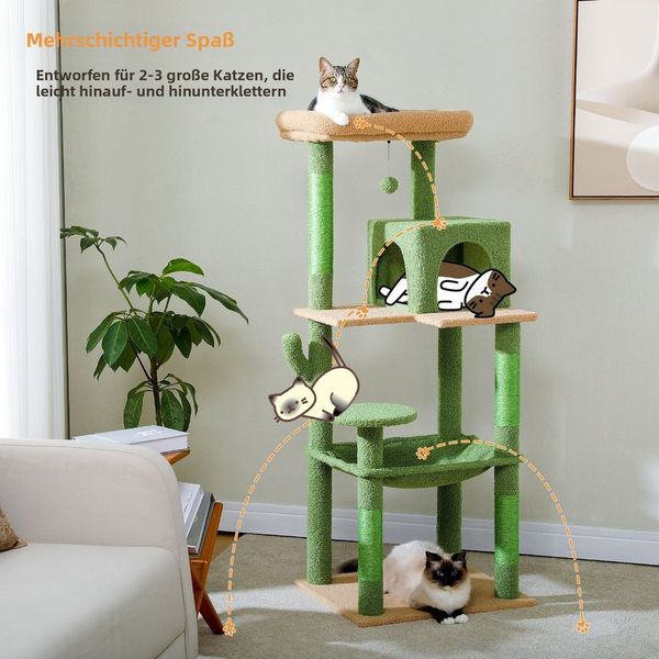 PAWZ Road Kratzbaum Kratzbaum 143cm Groß Katzenspielturm stabiles schönes Katzenhaus, Größe Höhle Hängematte