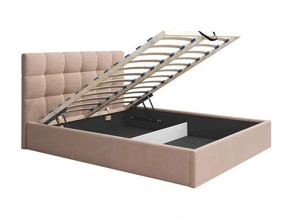 Vente-unique - MIRDAL Bett SamtStoff Beige - B 213 cm x H 106 cm x L 210 cm Bild 6