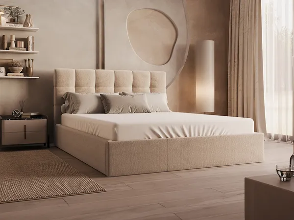 Vente-unique - MIRDAL Bett SamtStoff Beige - B 213 cm x H 106 cm x L 210 cm