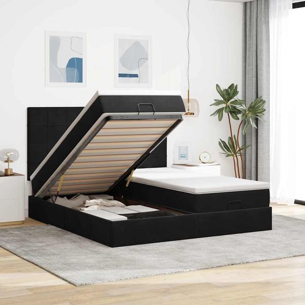 vidaXL Ottoman-Bett mit Matratzen & LEDs Schwarz 160x200 cm Samt 3314617